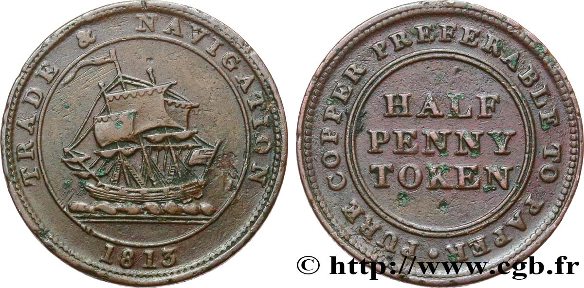 VEREINIGTEN KÖNIGREICH (TOKENS) 1/2 Penny TRADE & NAVIGATION  1813  SS 