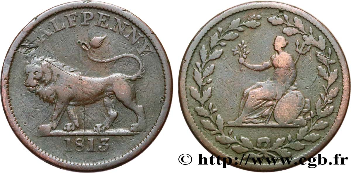 BRITISH TOKENS 1/2 Penny - lion Essex 1813  VF 