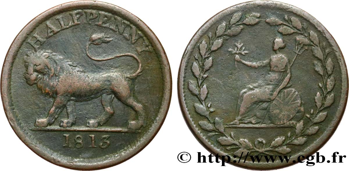 BRITISH TOKENS OR JETTONS 1/2 Penny - lion Essex 1813  XF 
