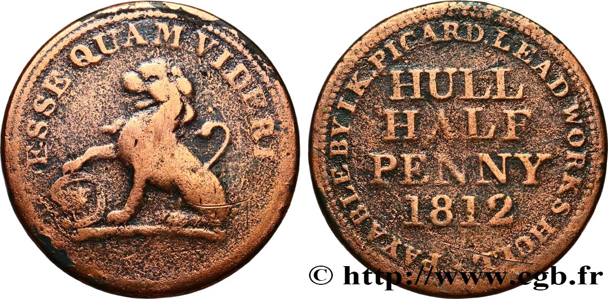 BRITISH TOKENS 1/2 Penny Hull (Yorkshire), Hull Lead Works 1812  VF 