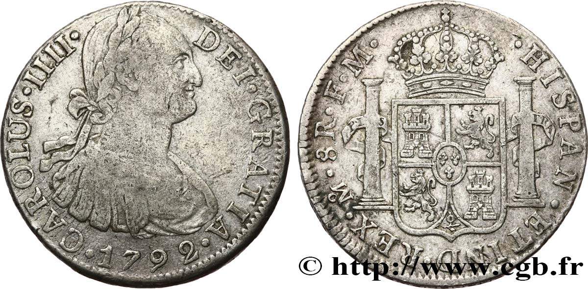 MEXICO 8 Reales Charles IV d’Espagne 1792 Mexico VF/XF 