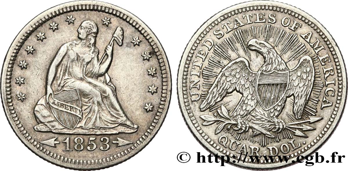 ÉTATS-UNIS D AMÉRIQUE 1/4 Dollar 1853 Philadelphie TTB+ 
