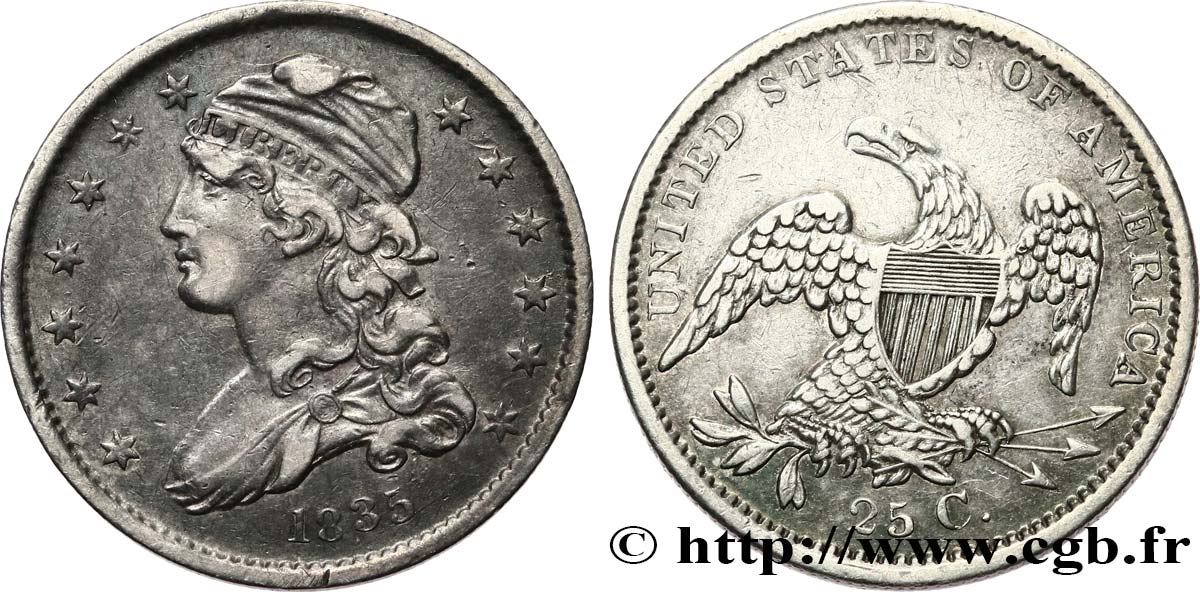 ÉTATS-UNIS D AMÉRIQUE 1/4 Dollar “capped bust”  1835 Philadelphie TTB 