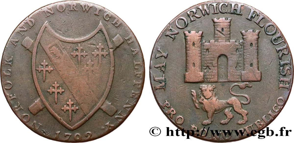 REINO UNIDO (TOKENS) 1/2 Penny Norwich (Norfolk) 1792  BC+ 