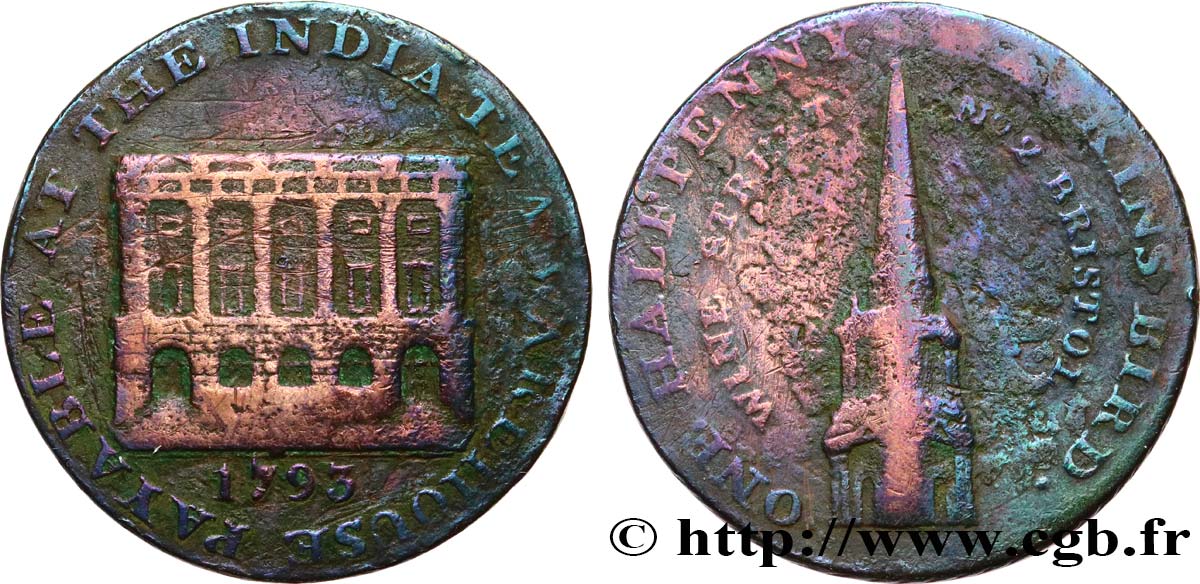 BRITISH TOKENS 1/2 Penny Bristol (Sommerset)  1793  VF 