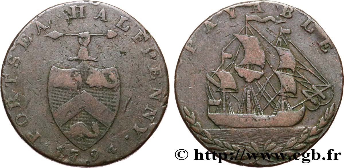 BRITISH TOKENS OR JETTONS 1/2 Penny Liverpool (Lancashire) 1794  VF 