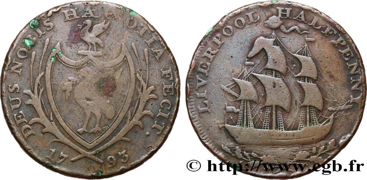REINO UNIDO (TOKENS) 1/2 Penny Liverpool (Lancashire) 1793  BC+ 