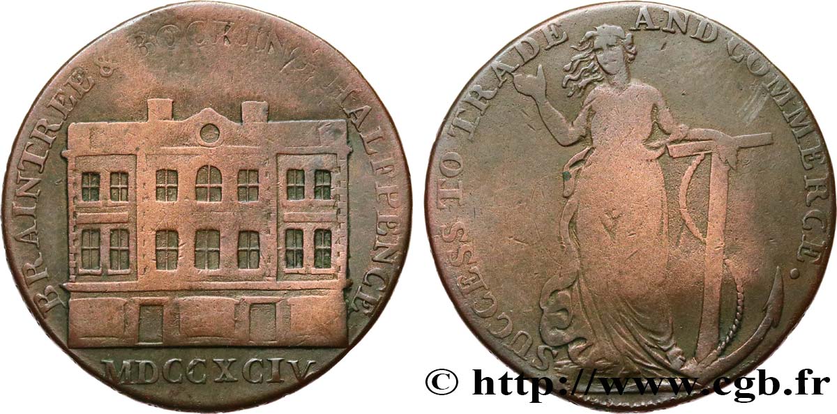 BRITISH TOKENS OR JETTONS 1/2 Pence - Essex - Braintree 1794  F 
