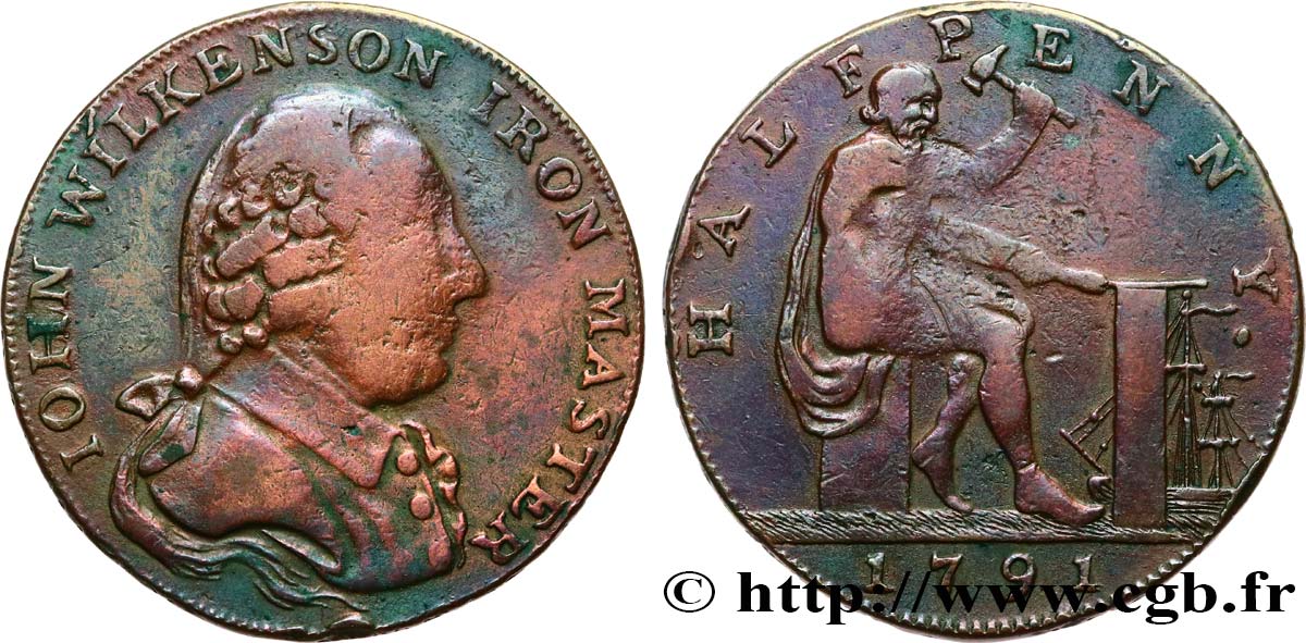 REINO UNIDO (TOKENS) 1/2 Penny John Wilkinson (Warwickshire) 1791  BC 
