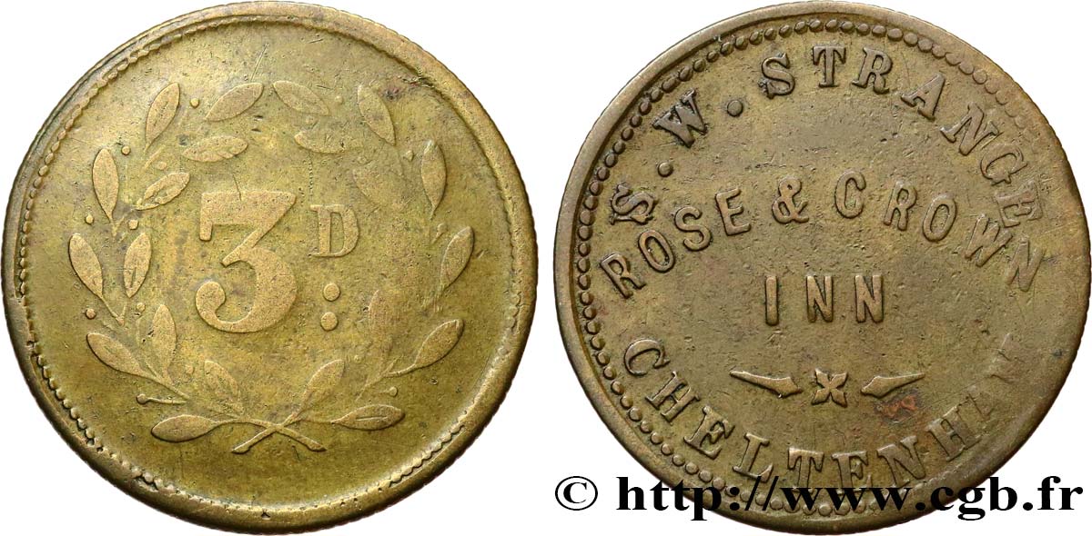 BRITISH TOKENS 3 Pence - Rose & Crown n.d.  VF 