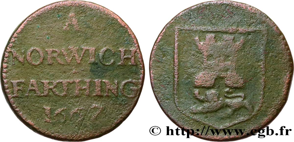 BRITISH TOKENS OR JETTONS Farthing - Norwich 1667  VF 