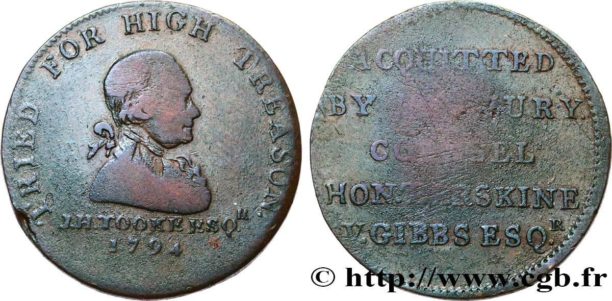 BRITISH TOKENS OR JETTONS 1/2 Penny Tooke (Middlsex) 1794  VF 