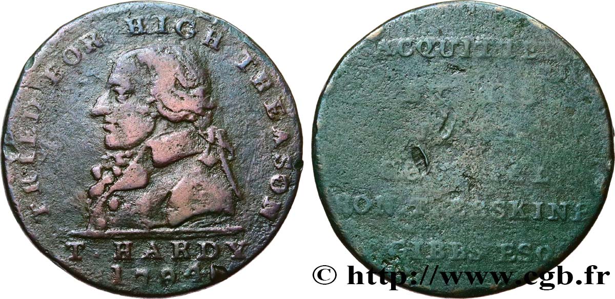 REINO UNIDO (TOKENS) 1/2 Penny T.Hardy (Middlsex) 1794  MBC/RC+ 
