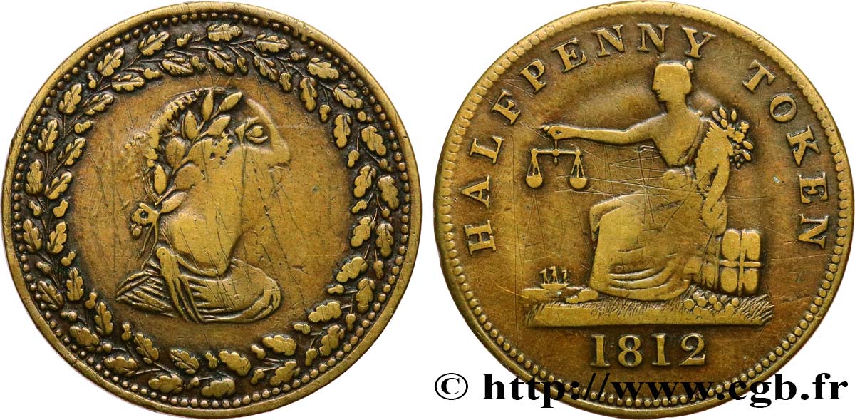 REINO UNIDO (TOKENS) 1/2 Penny 1812  BC+ 