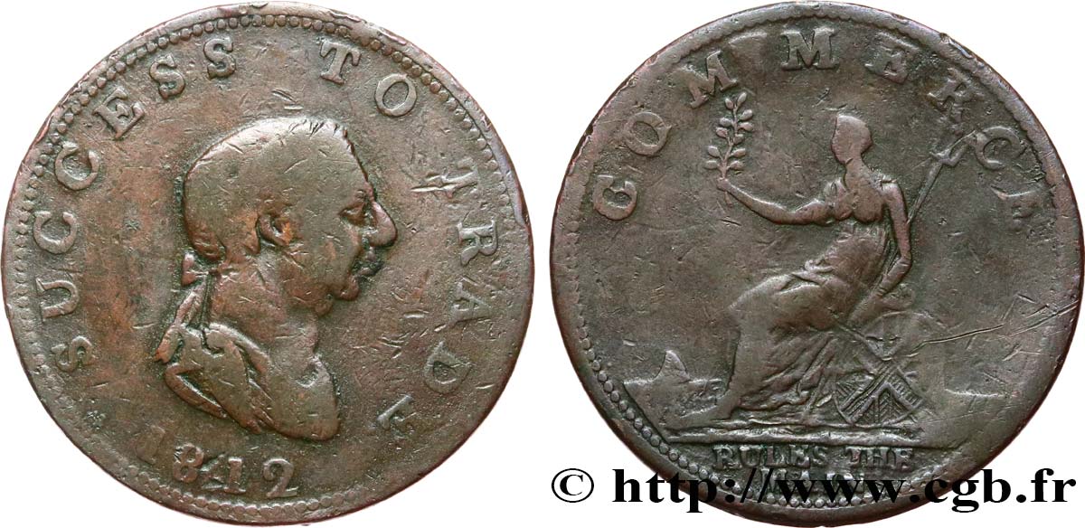 BRITISH TOKENS OR JETTONS 1/2 Penny  1812  VF 