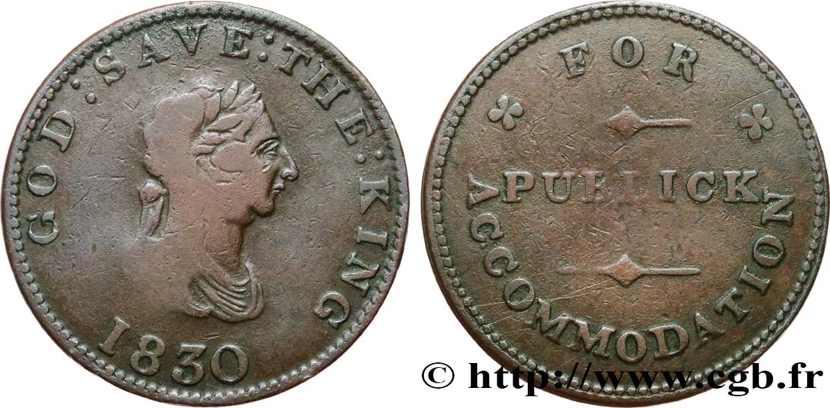 BRITISH TOKENS OR JETTONS 1/2 Penny  1830  VF 