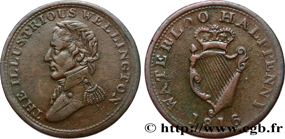 BRITISH TOKENS OR JETTONS 1/2 Penny Wellington 1816  XF 