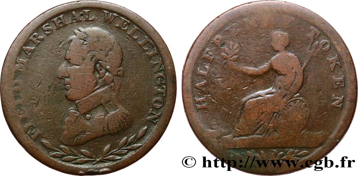 BRITISH TOKENS OR JETTONS 1/2 Penny Wellington 1814  VF 