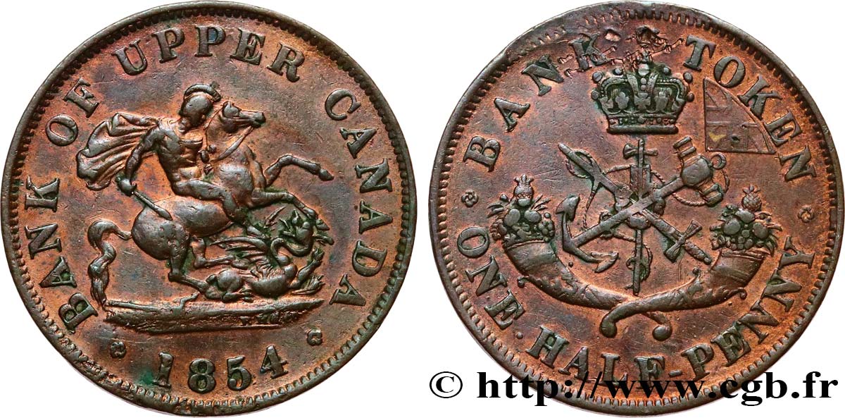 CANADA 1/2 Penny token Bank of Upper Canada 1854 Heaton TTB+ 