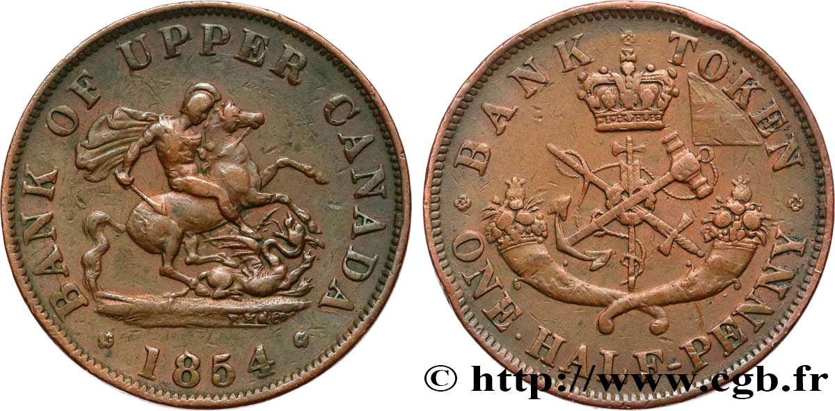 CANADA 1/2 Penny token Bank of Upper Canada 1854 Heaton TTB 