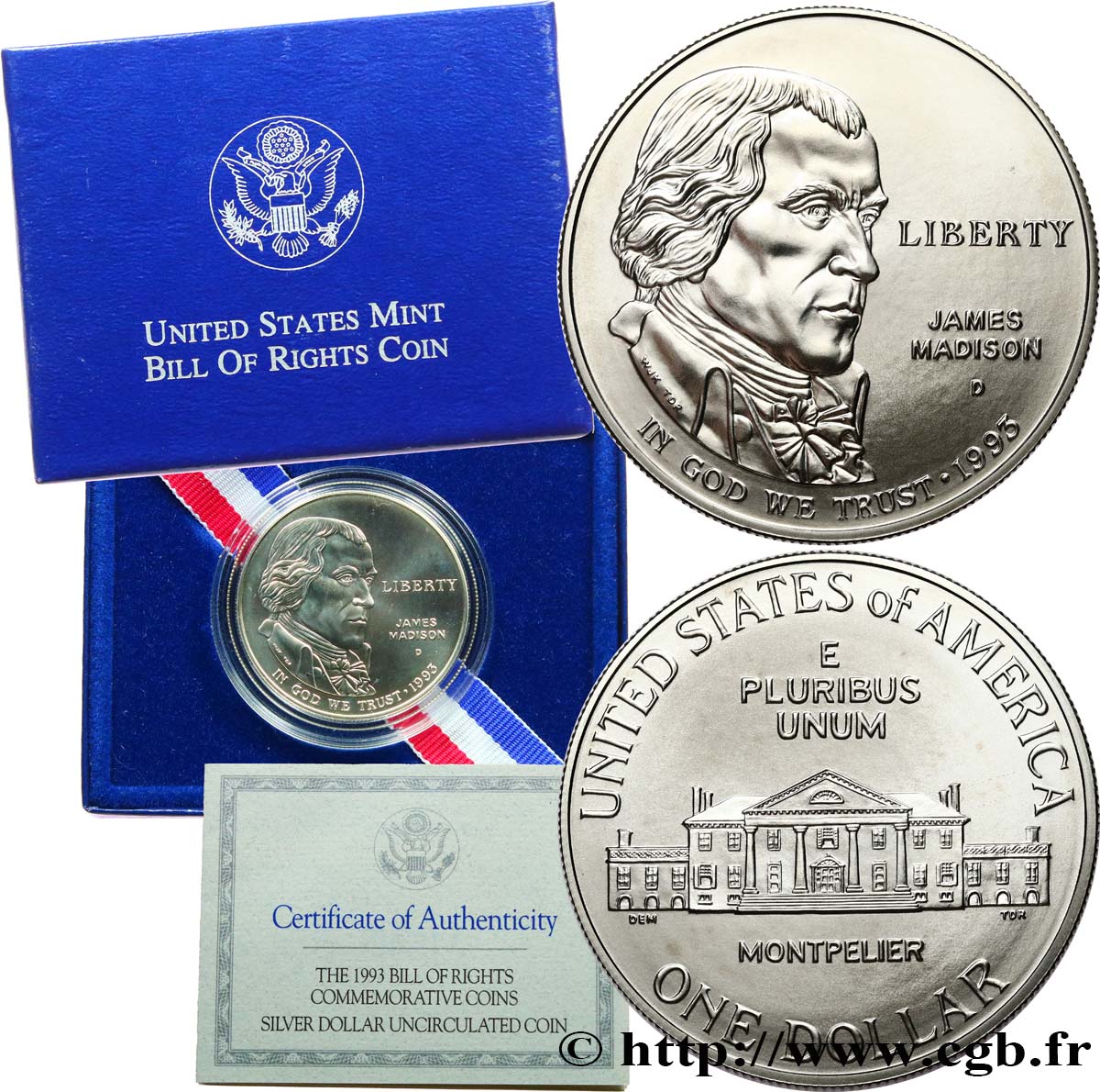 1993ジェームスマディソン プルーフ1ドル銀貨 UNITED STATES OF AMERICA 1 Dollar James Madison Proof 1993 San
