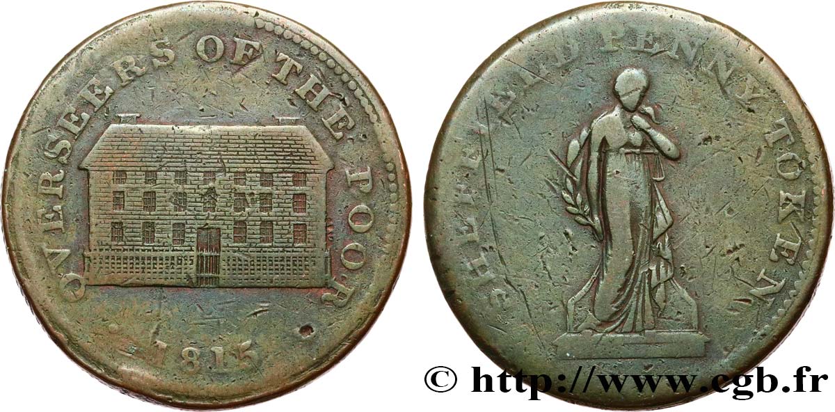 BRITISH TOKENS OR JETTONS 1 Penny Sheffield (Yorkshire) 1815  VG 