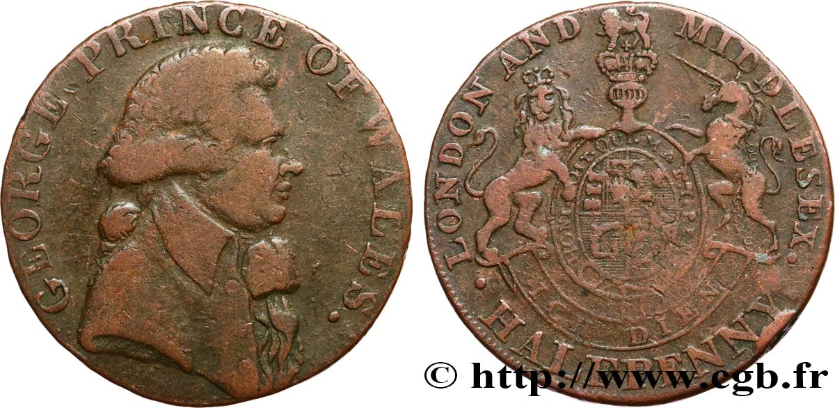GETTONI BRITANICI 1/2 Penny Middlesex Prince de Galles n.d.  MB 