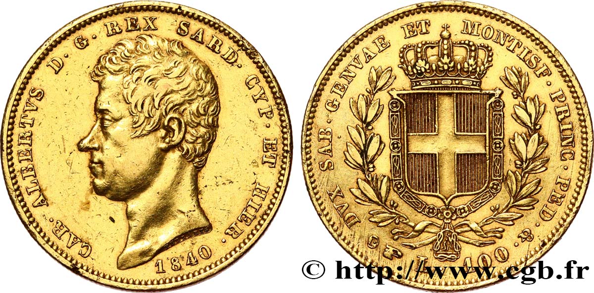 ITALIA - REINO DE CERDEÑA  - CARLO ALBERTO 100 Lire 1840 Turin MBC 
