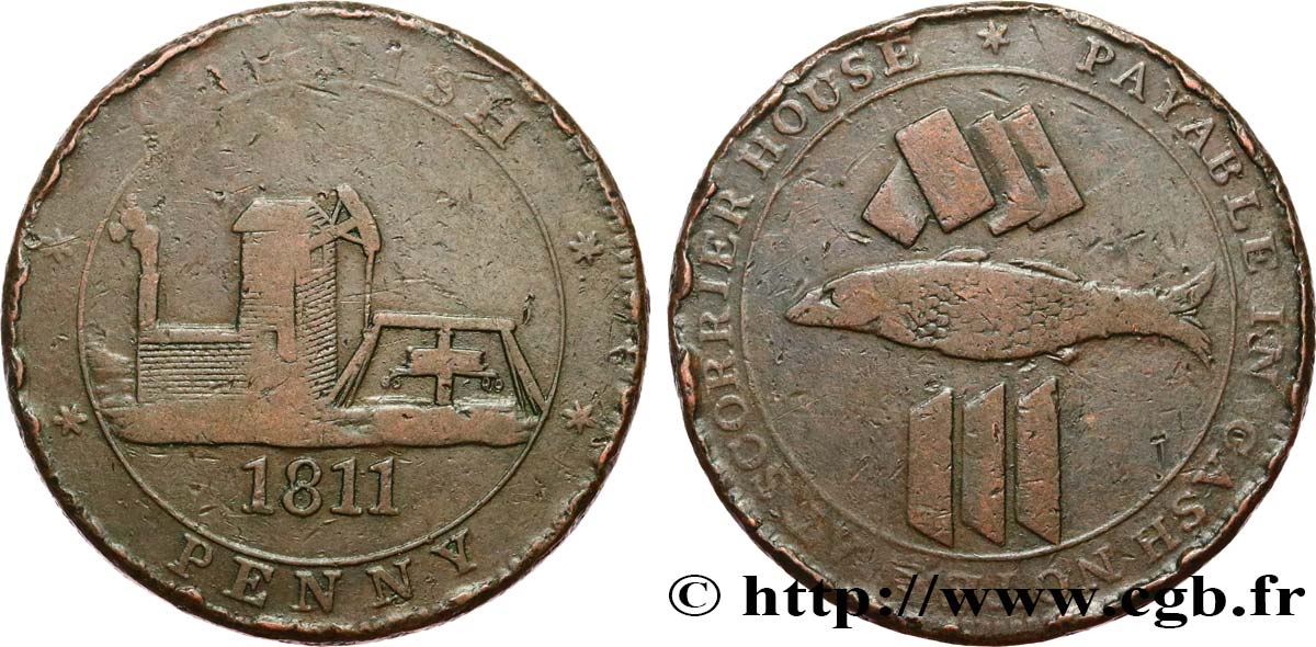 BRITISH TOKENS OR JETTONS 1 Penny “Cornish Penny” Scorrier House (Redruth) 1811  VF 