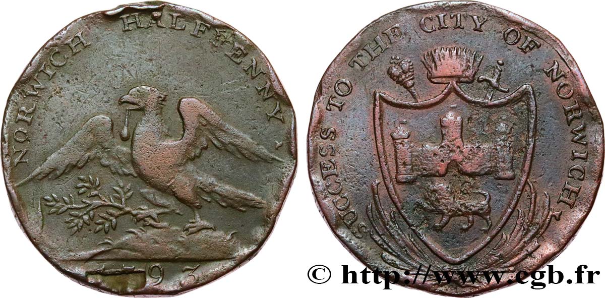 REINO UNIDO (TOKENS) 1/2 Penny - Norfolk (Norwich) 1793  BC+ 