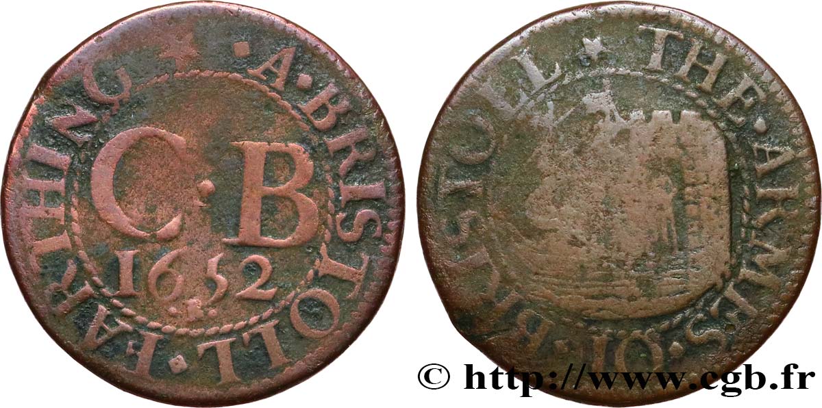 BRITISH TOKENS OR JETTONS Farthing - Gloucestershire (Bristol) 1652  F 