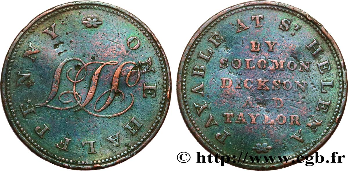 BRITISH TOKENS OR JETTONS 1/2 Penny - Saint Helena n.d.  XF 