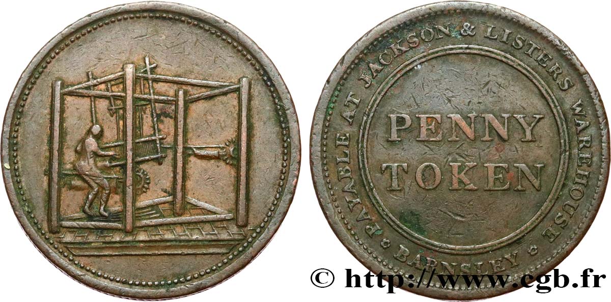 BRITISH TOKENS OR JETTONS 1 Penny - Barnsley n.d.  XF 