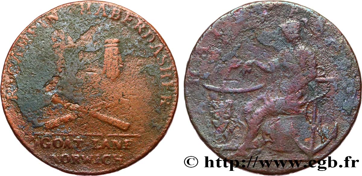 BRITISH TOKENS OR JETTONS 1/2 Penny - Norfolk (Norwich) 1794  VG 