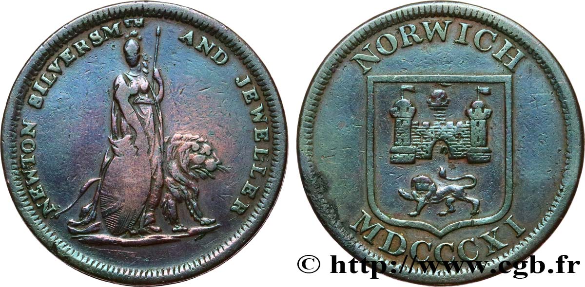 ROYAUME-UNI (TOKENS) 1/2 Penny Norwich (Norfolk) 1811  TB 