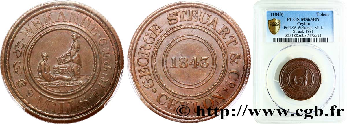 CEYLAN Token 1843 (1881)  SPL63 PCGS