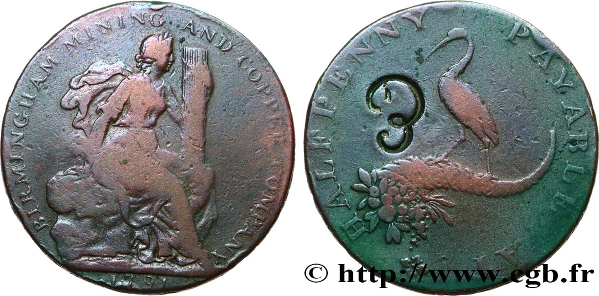 BRITISH TOKENS 1/2 Penny Birmingham (Warwickshire)  1797  XF 