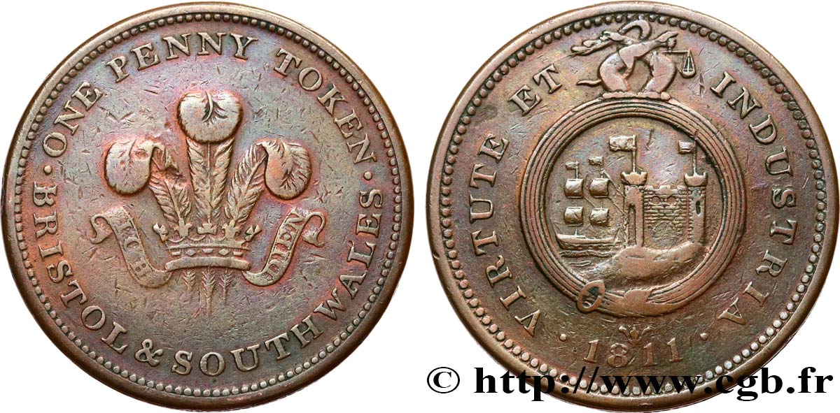 BRITISH TOKENS OR JETTONS 1 Penny Bristol (Somerset)  1811  XF 