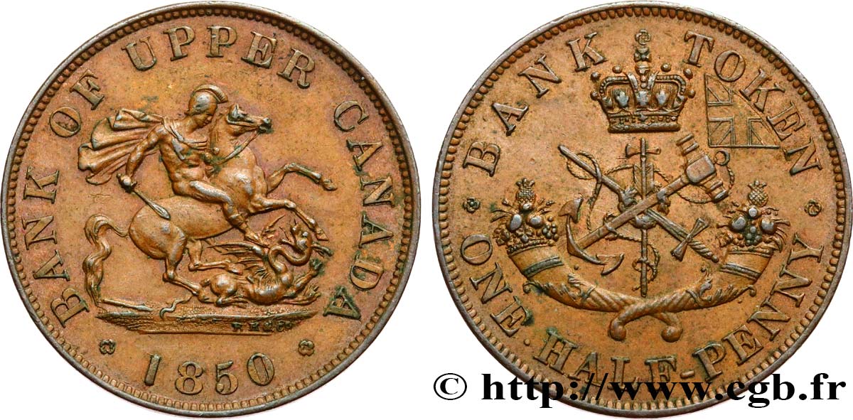 CANADA 1/2 Penny token Bank of Upper Canada 1850 Heaton AU 