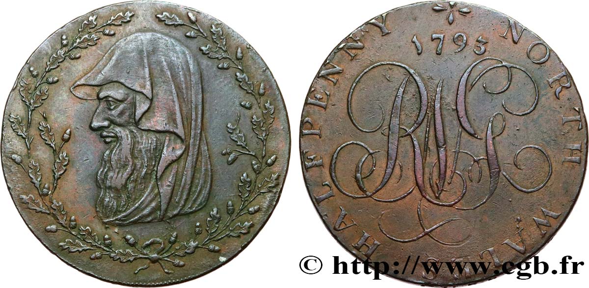 ROYAUME-UNI (TOKENS) 1/2 Penny Anglesey (Pays de Galles)  1793 Birmingham TTB+ 