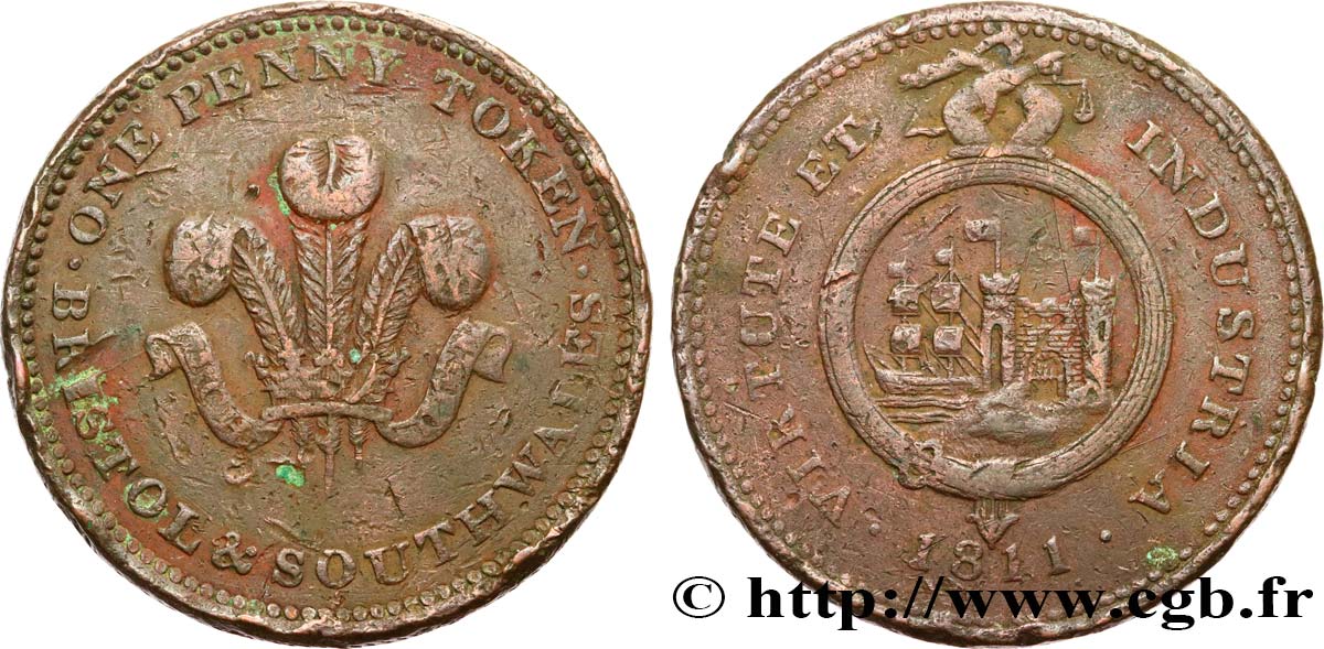 ROYAUME-UNI (TOKENS) 1 Penny Bristol (Somerset)  1811  B+ 