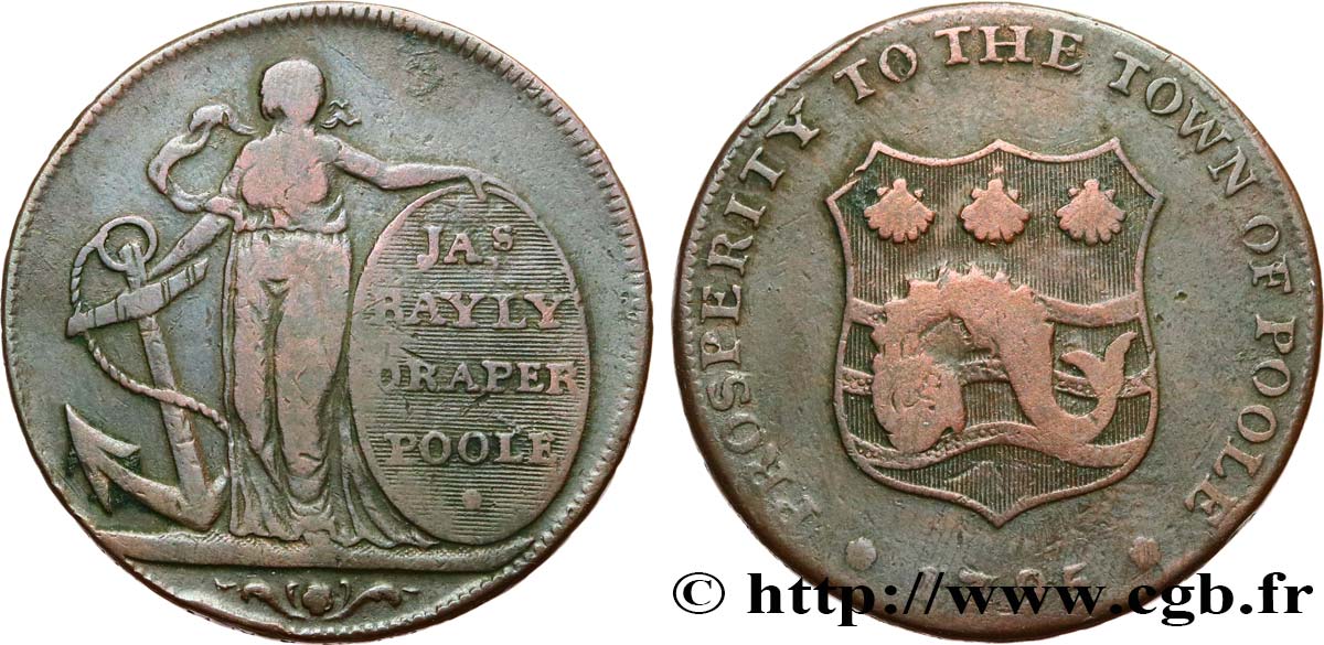 BRITISH TOKENS 1/2 Penny Poole (Dorsetshire) 1795  VF 