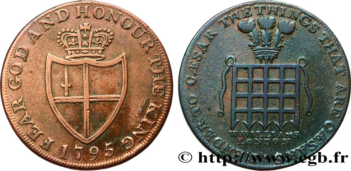 BRITISH TOKENS OR JETTONS 1/2 Penny - William’s (Middlesex) 1795  XF 