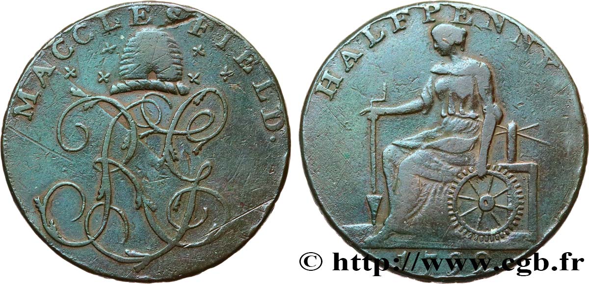 REINO UNIDO (TOKENS) 1/2 Penny Macclesfield (Cheshire) 1792  BC+ 