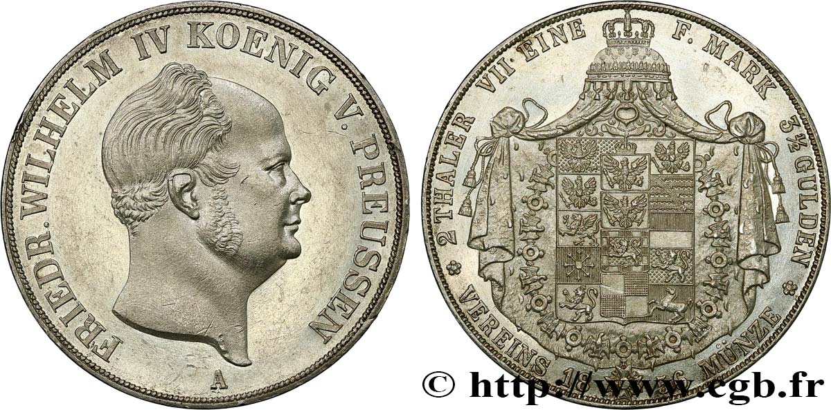 GERMANY - KINGDOM OF PRUSSIA - FREDERICK-WILLIAM IV 2 Thaler  1856 Berlin MS 