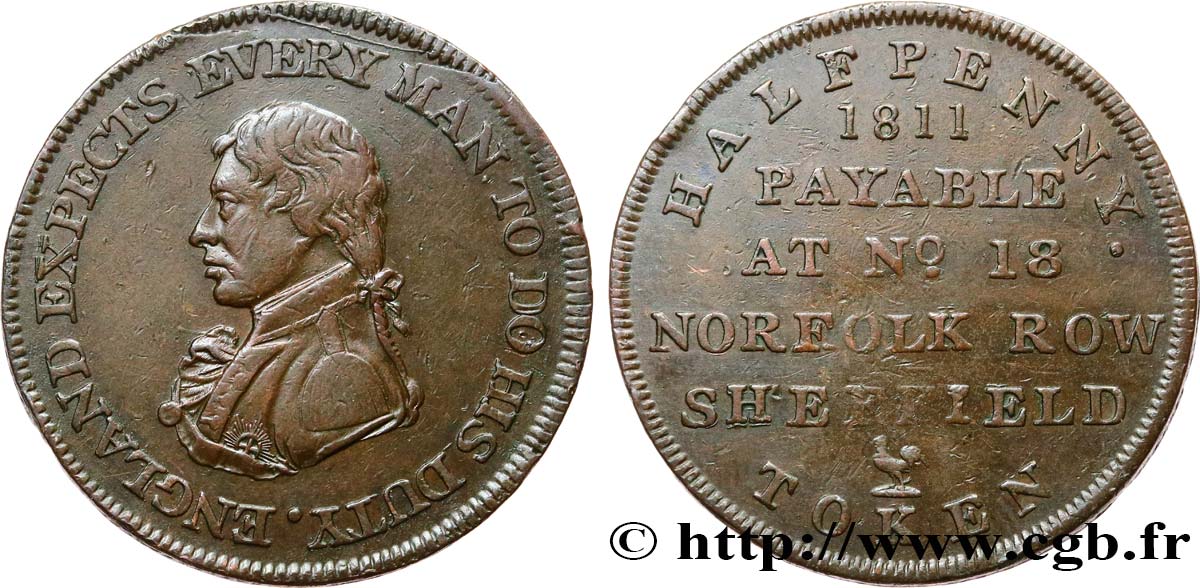 REINO UNIDO (TOKENS) 1/2 Penny Sheffiled (Staffordshire) 1811  MBC 