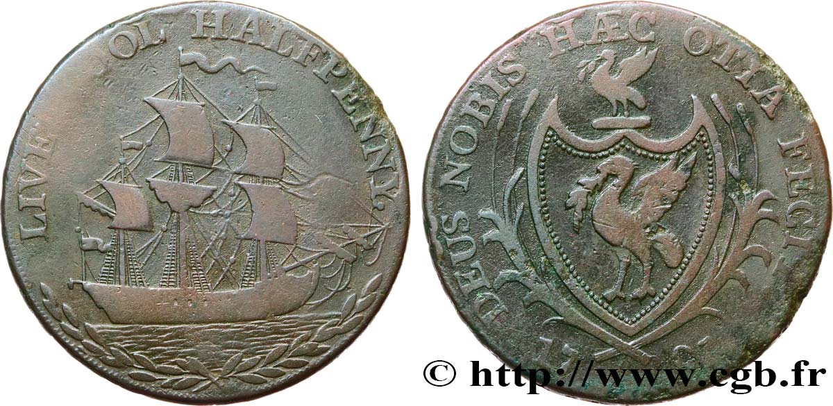 ROYAUME-UNI (TOKENS) 1/2 Penny Liverpool (Lancashire) 1791  TB 
