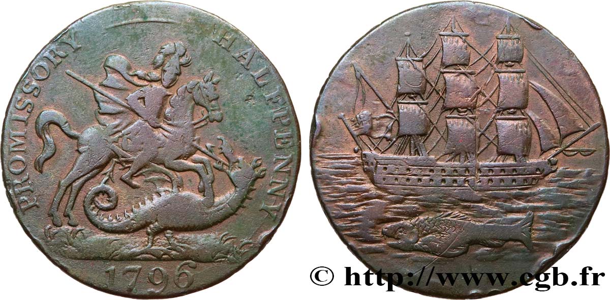 BRITISH TOKENS 1/2 Penny Portsea (Hampshire) 1796  VF 