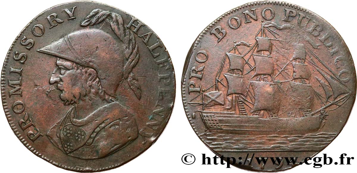 BRITISH TOKENS OR JETTONS 1/2 Penny Gosport (Hampshire) Sir Bevis 1794  VF 
