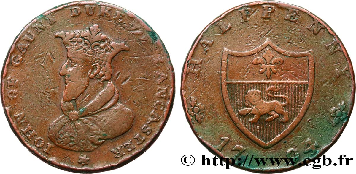 BRITISH TOKENS OR JETTONS 1/2 Penny Lancaster, Jean de Gand 1794  VF 